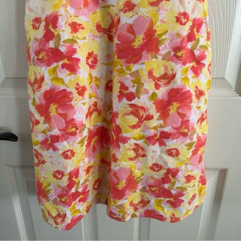 Old Navy Sz Small Yellow Pink Floral Mini Dress Tie Straps Linen Blend Pockets - Picture 4 of 15